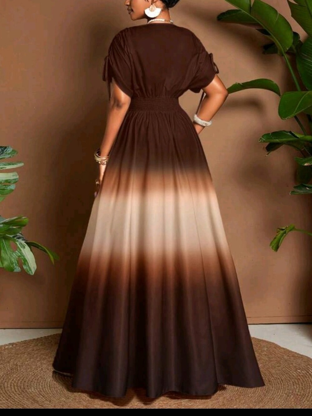 Coffee Ombre V-Neck Women’s Maxi Dress - Picture 2 of 7